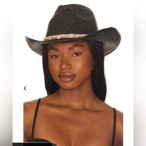 8 Other Reasons beach cowboy hat, Black + shells, OS